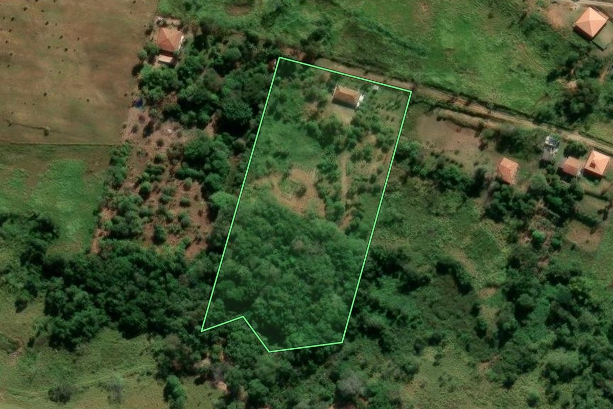 Imagem de satélite do imóvel rural em Caçapava (SP), com o contorno declarado no CAR desenhado por cima.