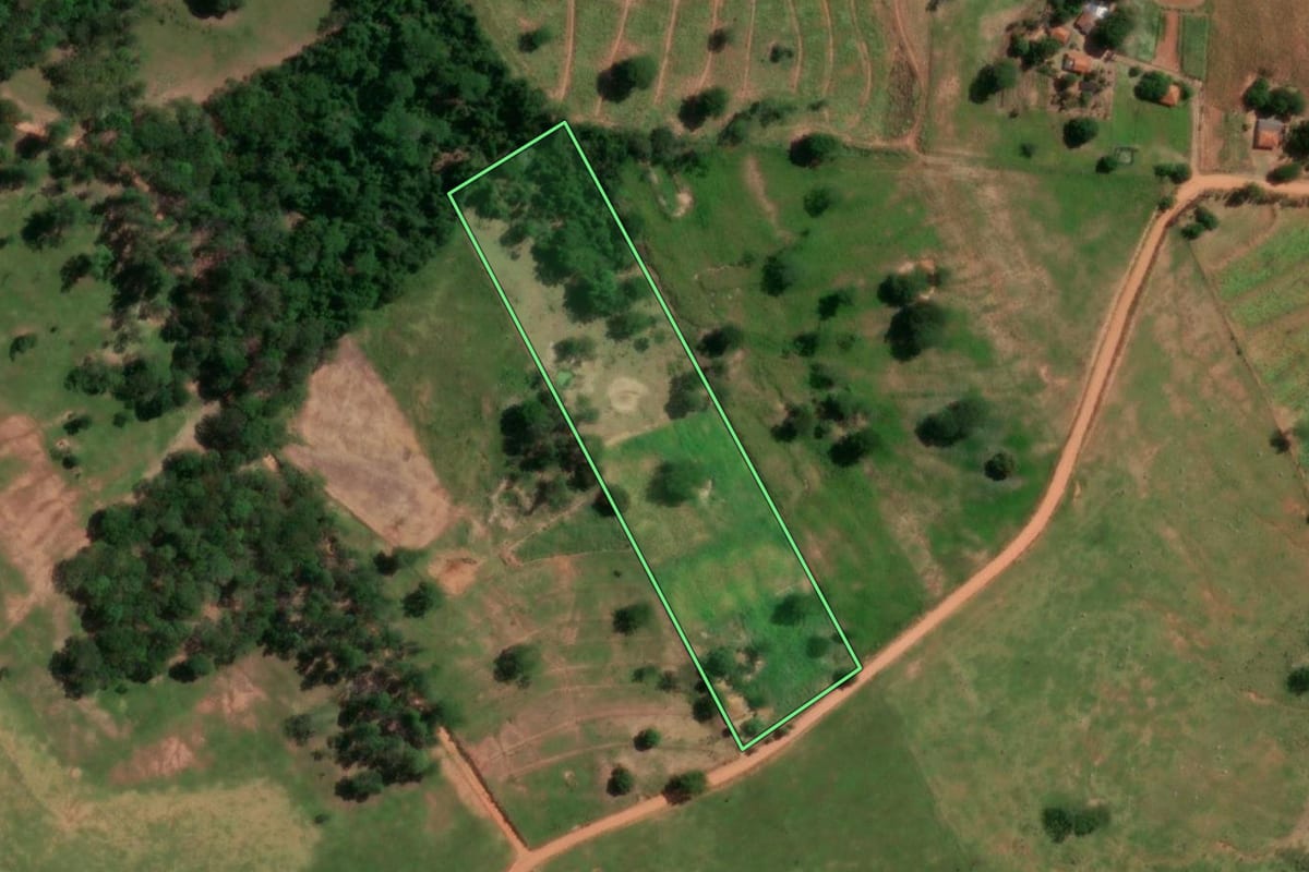 Imagem de satélite do imóvel rural em Caiabu (SP), com o contorno declarado no CAR desenhado por cima.