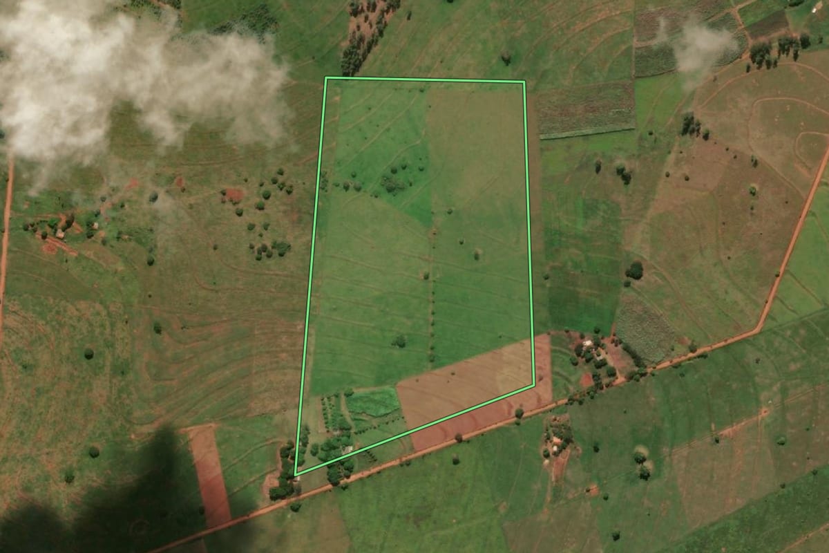 Imagem de satélite do imóvel rural em Caiuá (SP), com o contorno declarado no CAR desenhado por cima.