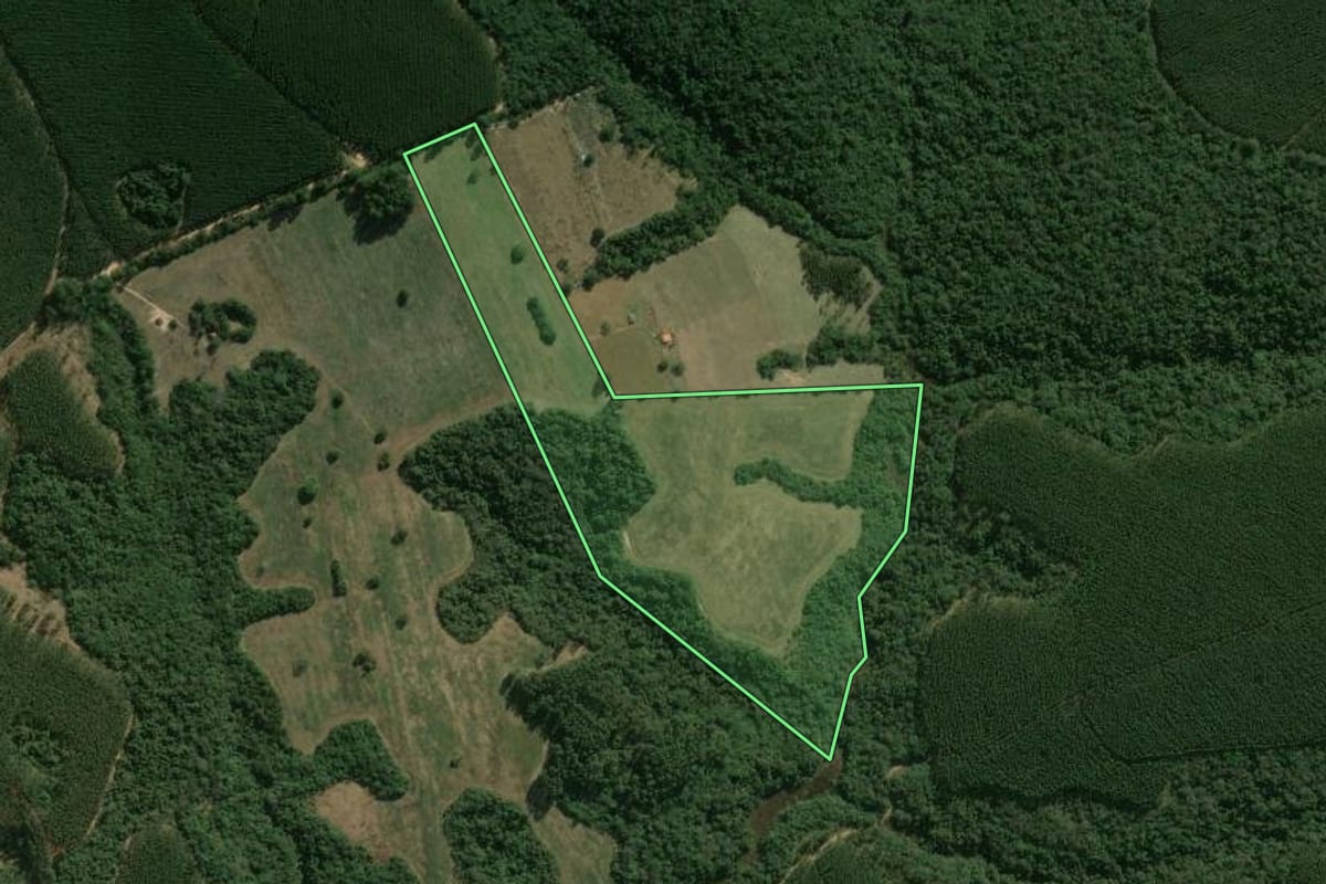 Imagem de satélite do imóvel rural em Campina do Monte Alegre (SP), com o contorno declarado no CAR desenhado por cima.