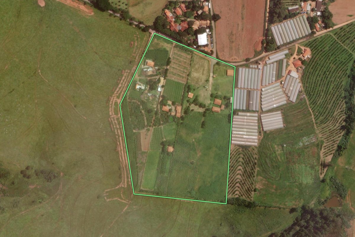 Imagem de satélite do imóvel rural em Campinas (SP), com o contorno declarado no CAR desenhado por cima.