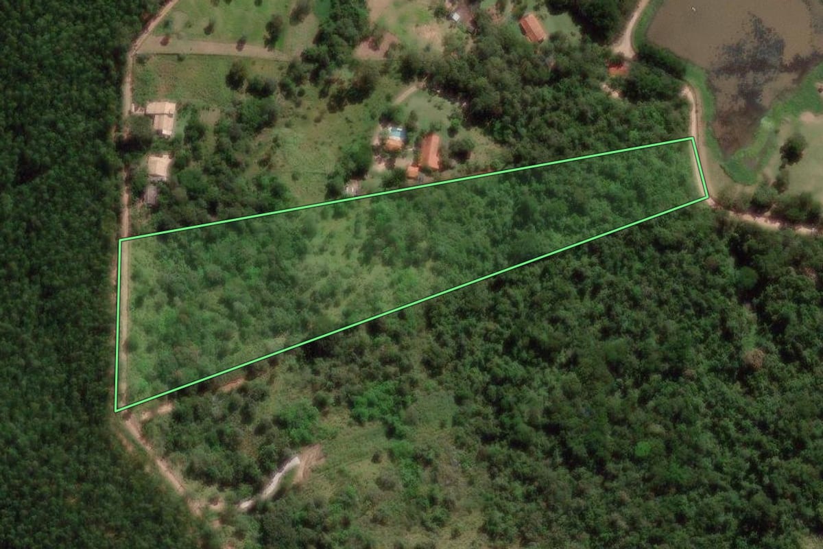 Imagem de satélite do imóvel rural em Campinas (SP), com o contorno declarado no CAR desenhado por cima.