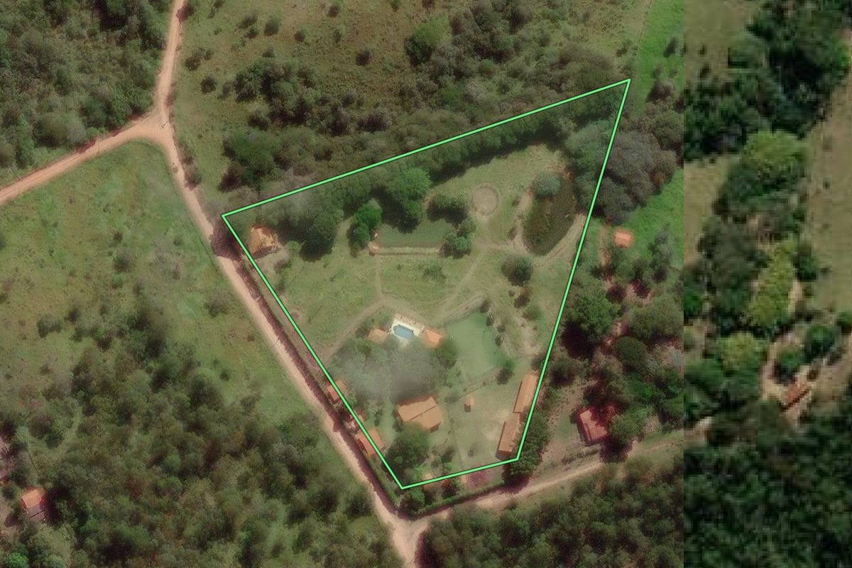 Imagem de satélite do imóvel rural em Campinas (SP), com o contorno declarado no CAR desenhado por cima.