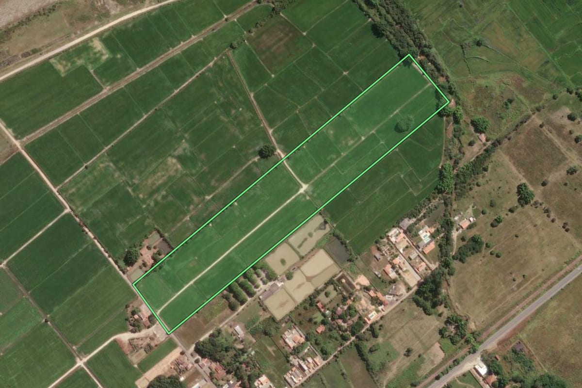 Imagem de satélite do imóvel rural em Canas (SP), com o contorno declarado no CAR desenhado por cima.