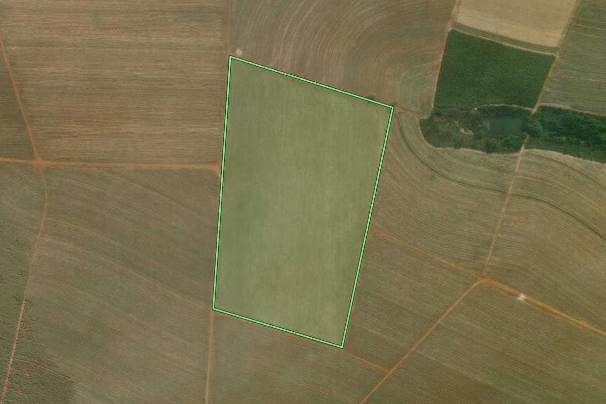 Imagem de satélite do imóvel rural em Capivari (SP), com o contorno declarado no CAR desenhado por cima.
