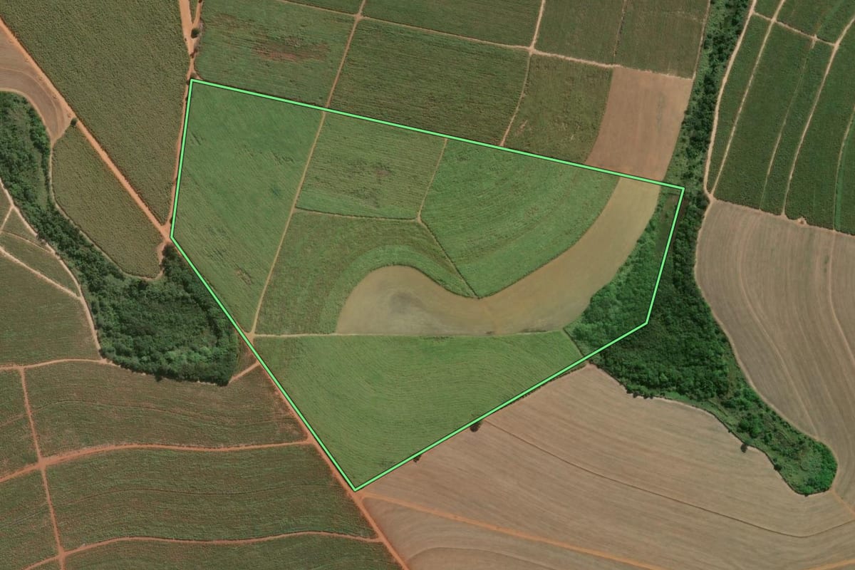 Imagem de satélite do imóvel rural em Capivari (SP), com o contorno declarado no CAR desenhado por cima.