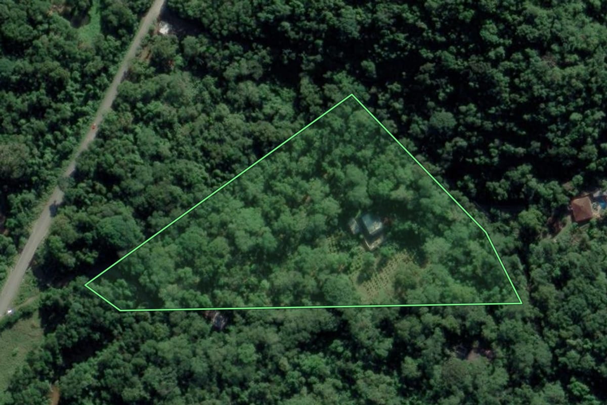 Imagem de satélite do imóvel rural em Caraguatatuba (SP), com o contorno declarado no CAR desenhado por cima.