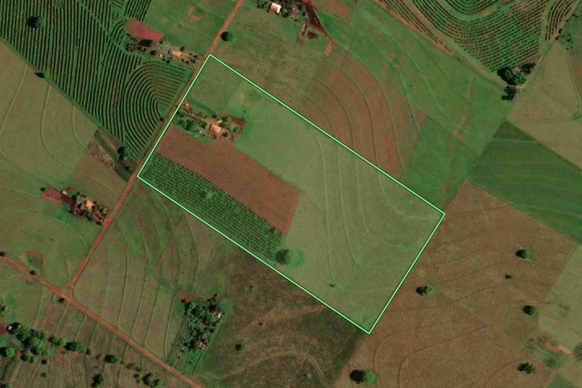 Imagem de satélite do imóvel rural em Castilho (SP), com o contorno declarado no CAR desenhado por cima.