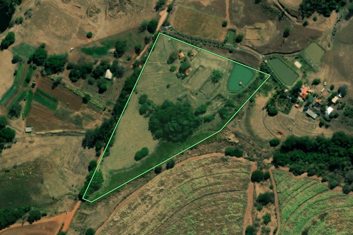 Imagem de satélite do imóvel rural em Cedral (SP), com o contorno declarado no CAR desenhado por cima.