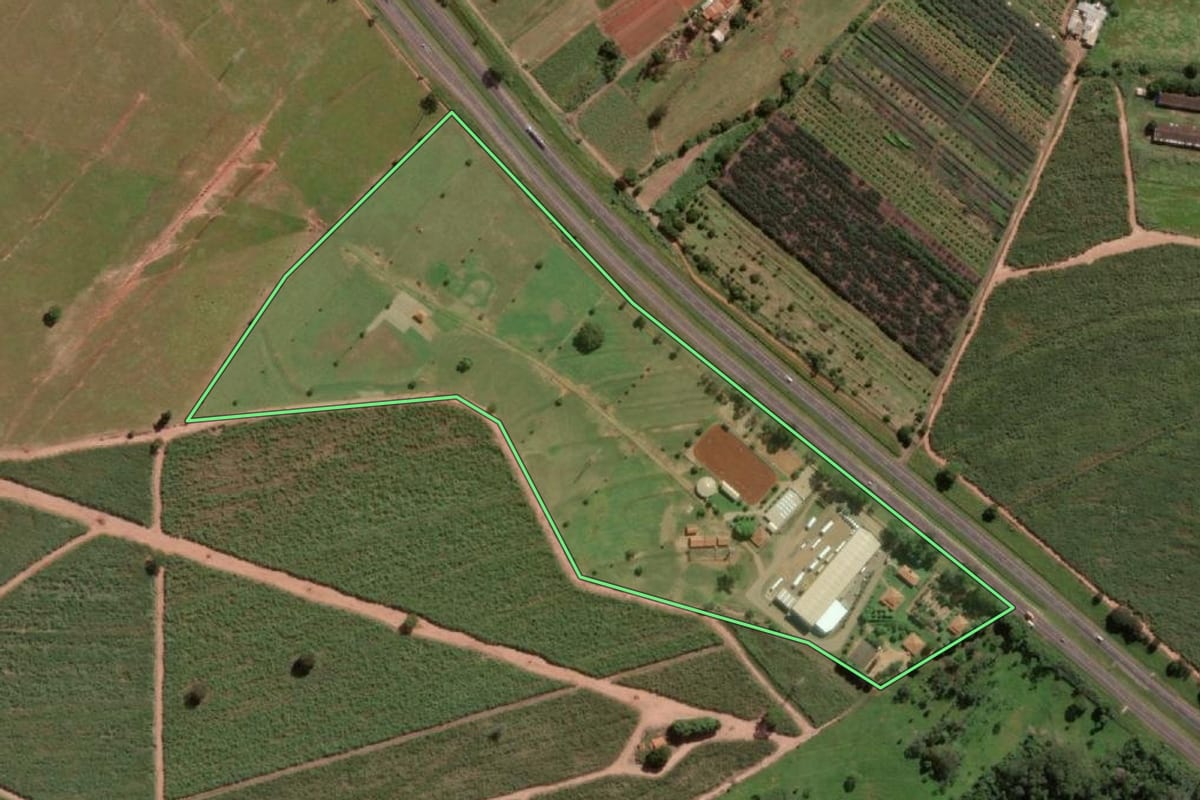 Imagem de satélite do imóvel rural em Cedral (SP), com o contorno declarado no CAR desenhado por cima.