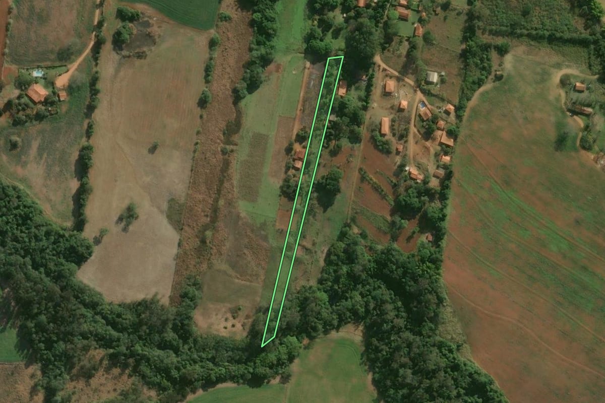 Imagem de satélite do imóvel rural em Cesário Lange (SP), com o contorno declarado no CAR desenhado por cima.