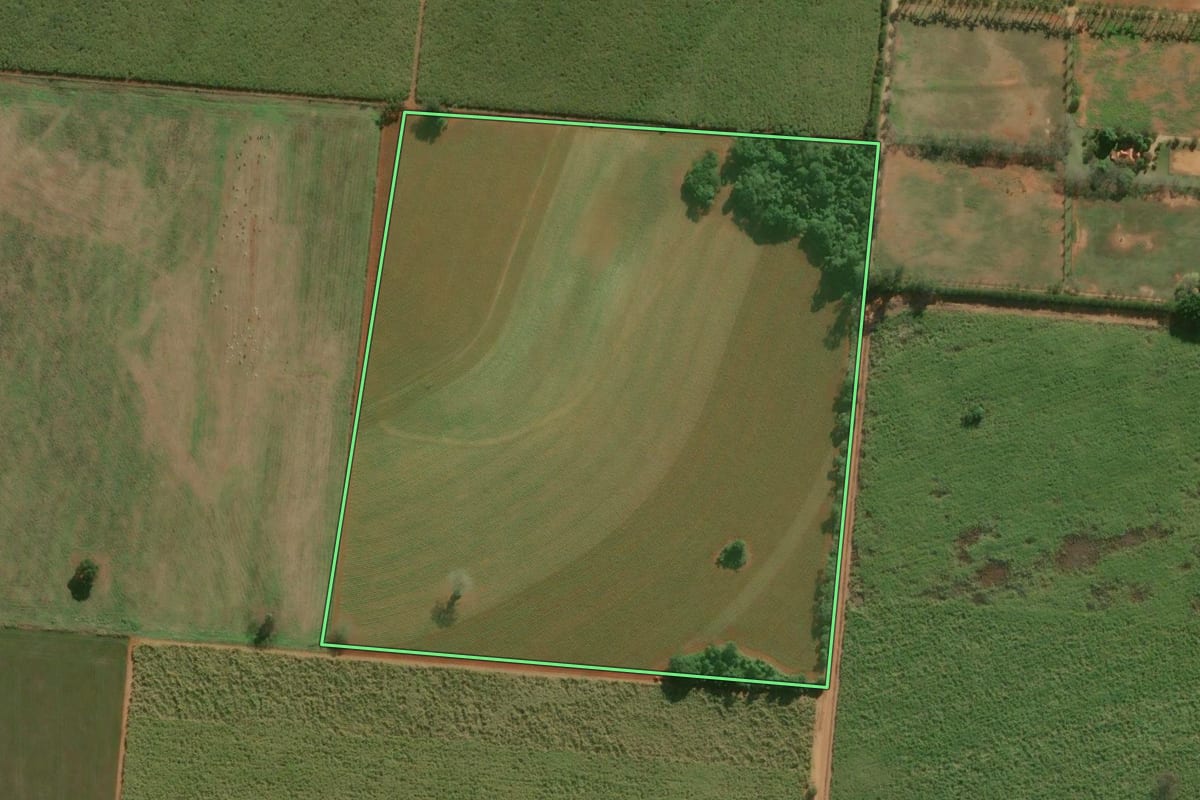 Imagem de satélite do imóvel rural em Cesário Lange (SP), com o contorno declarado no CAR desenhado por cima.