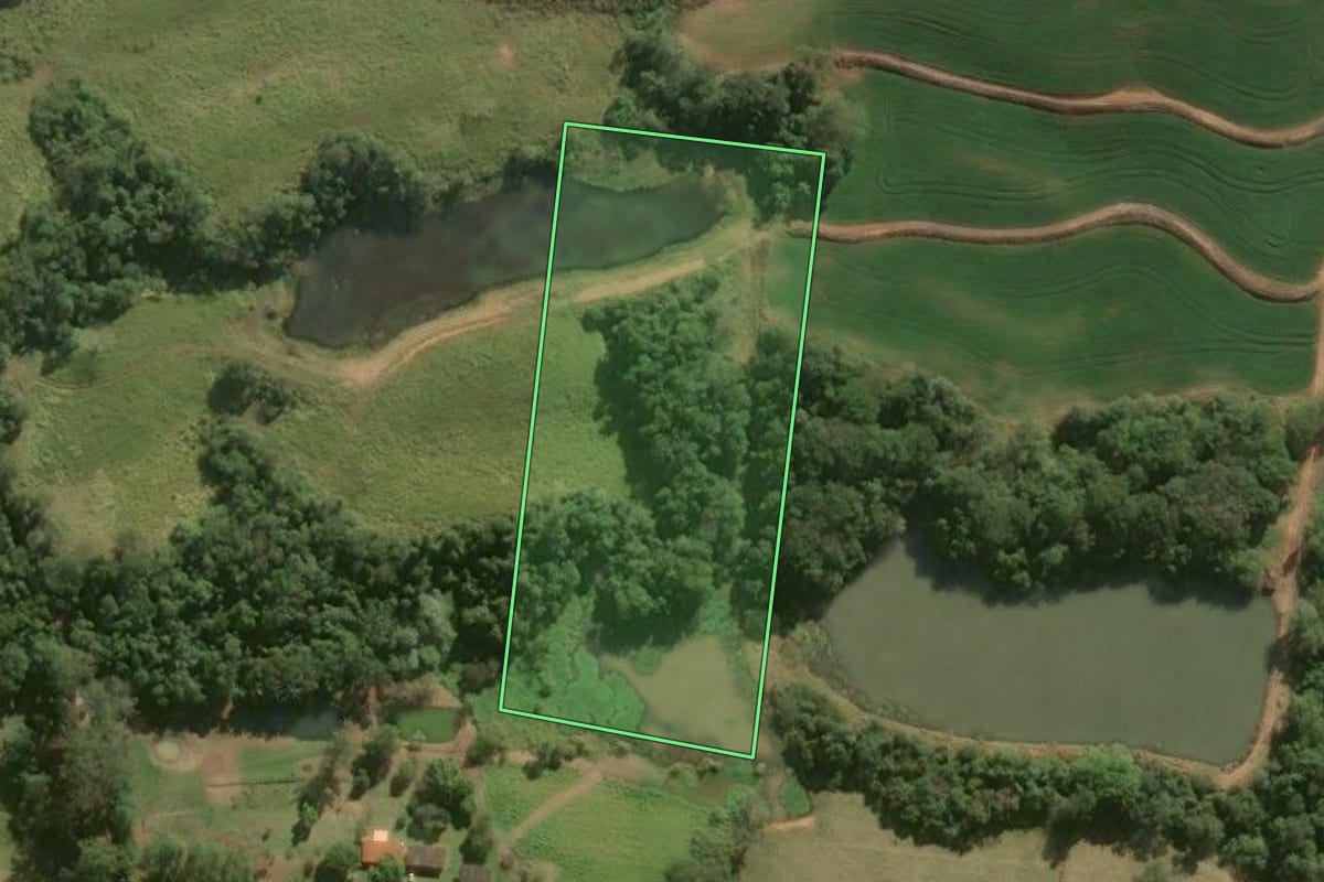 Imagem de satélite do imóvel rural em Cesário Lange (SP), com o contorno declarado no CAR desenhado por cima.