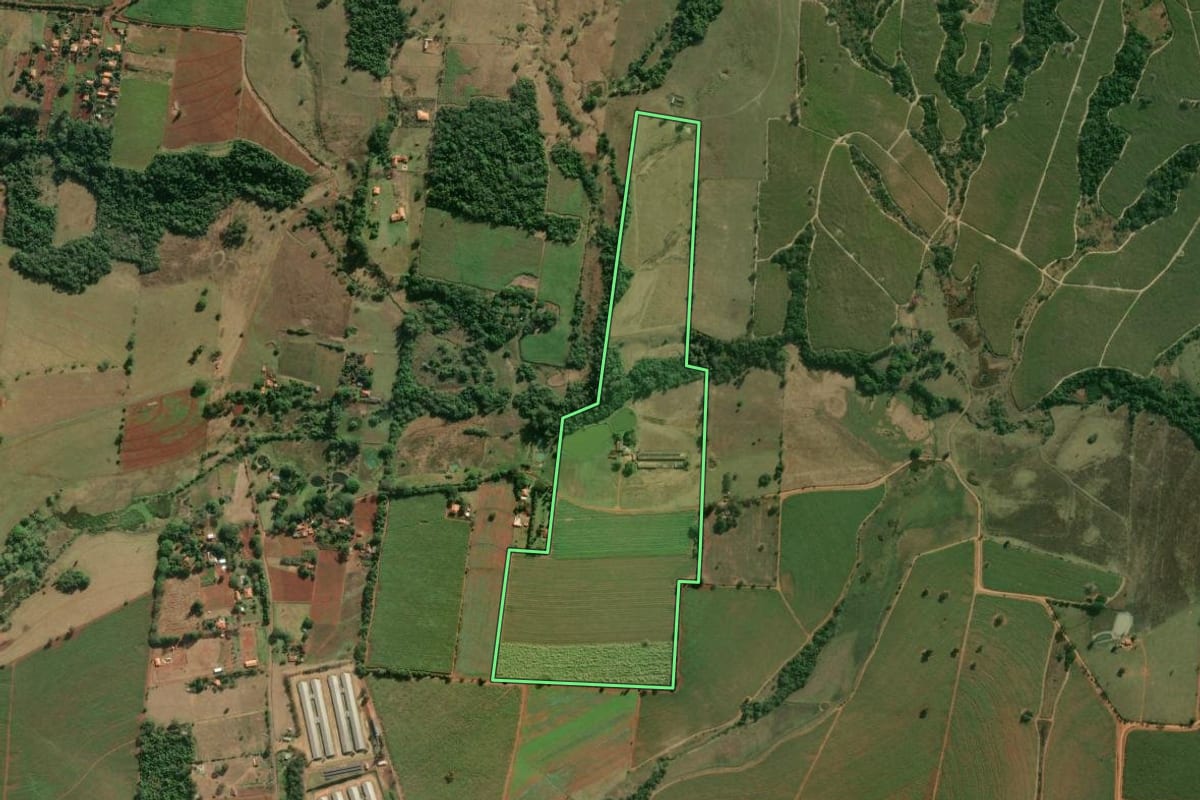 Imagem de satélite do imóvel rural em Cesário Lange (SP), com o contorno declarado no CAR desenhado por cima.