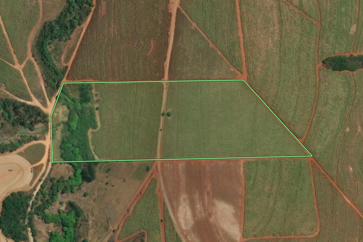 Imagem de satélite do imóvel rural em Charqueada (SP), com o contorno declarado no CAR desenhado por cima.