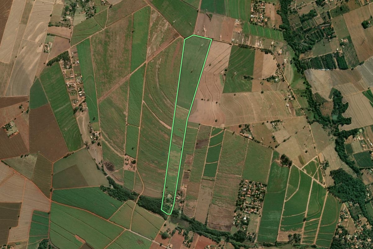 Imagem de satélite do imóvel rural em Cosmópolis (SP), com o contorno declarado no CAR desenhado por cima.