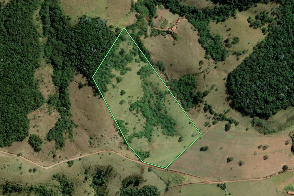 Imagem de satélite do imóvel rural em Cunha (SP), com o contorno declarado no CAR desenhado por cima.