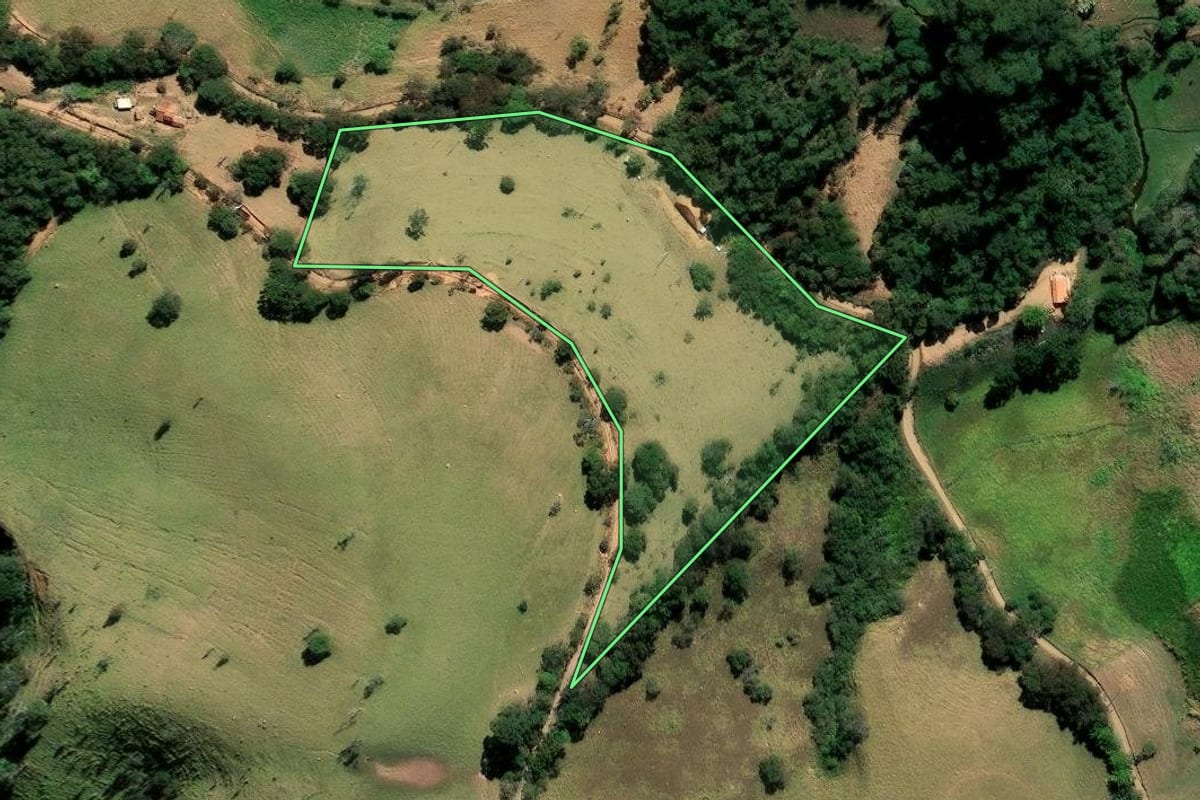 Imagem de satélite do imóvel rural em Cunha (SP), com o contorno declarado no CAR desenhado por cima.