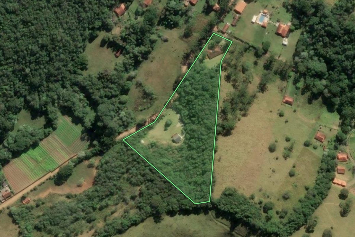 Imagem de satélite do imóvel rural em Cunha (SP), com o contorno declarado no CAR desenhado por cima.