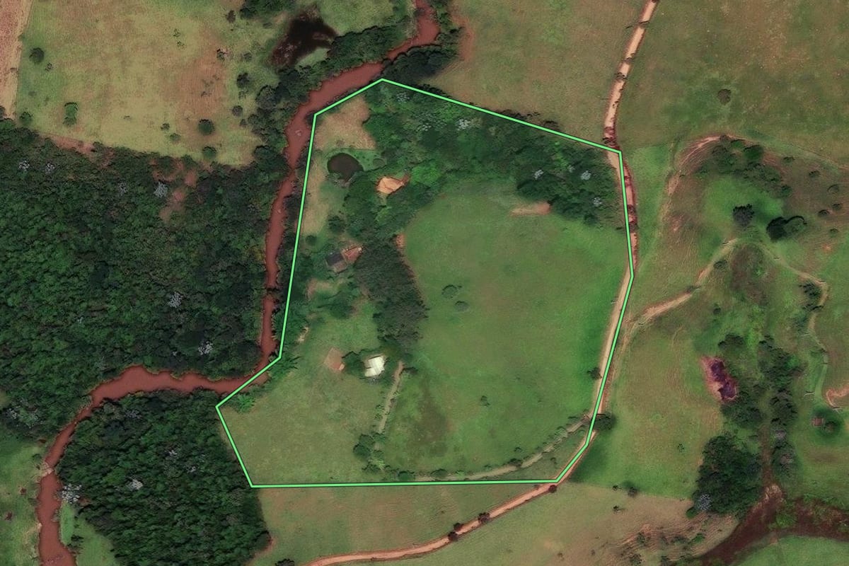 Imagem de satélite do imóvel rural em Cunha (SP), com o contorno declarado no CAR desenhado por cima.