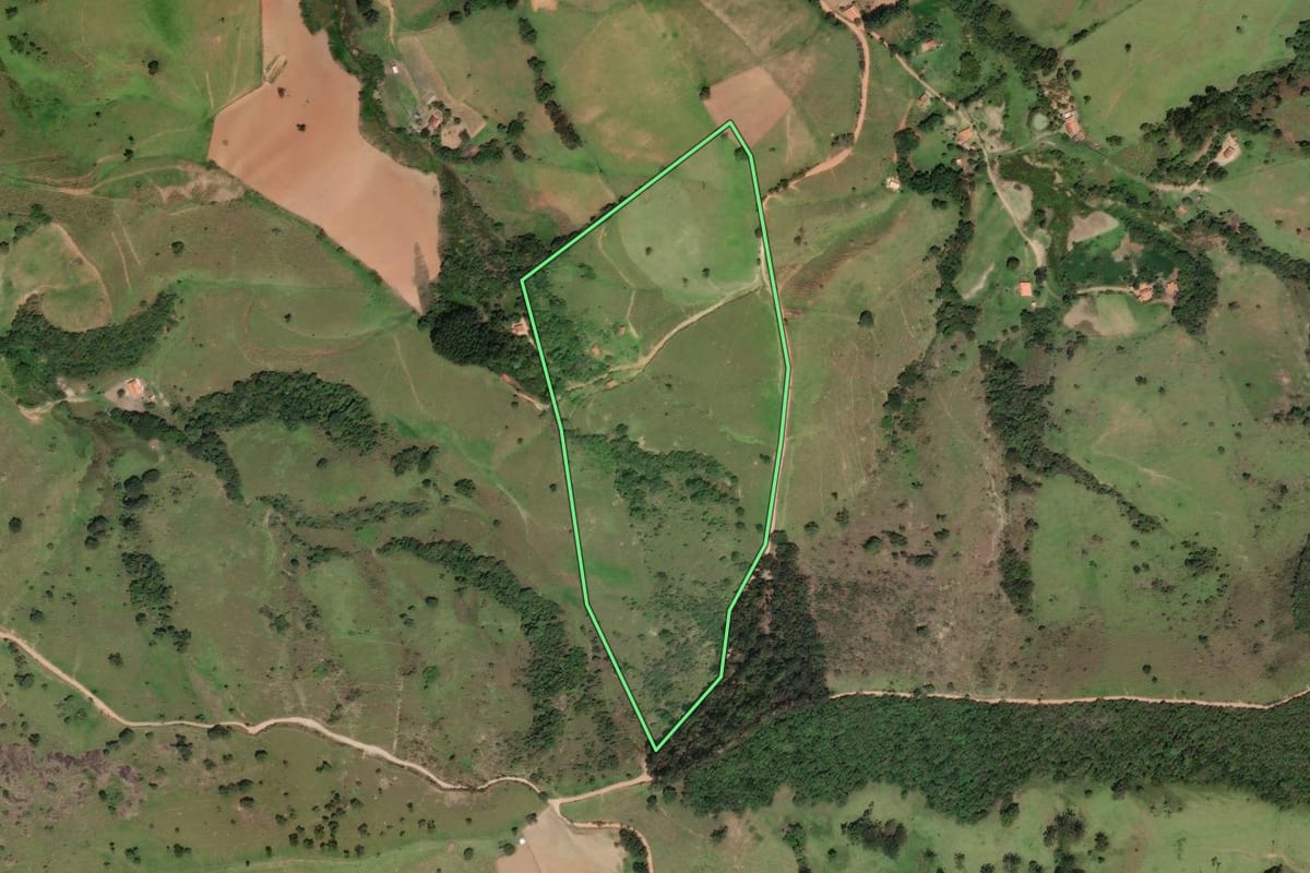 Imagem de satélite do imóvel rural em Cunha (SP), com o contorno declarado no CAR desenhado por cima.