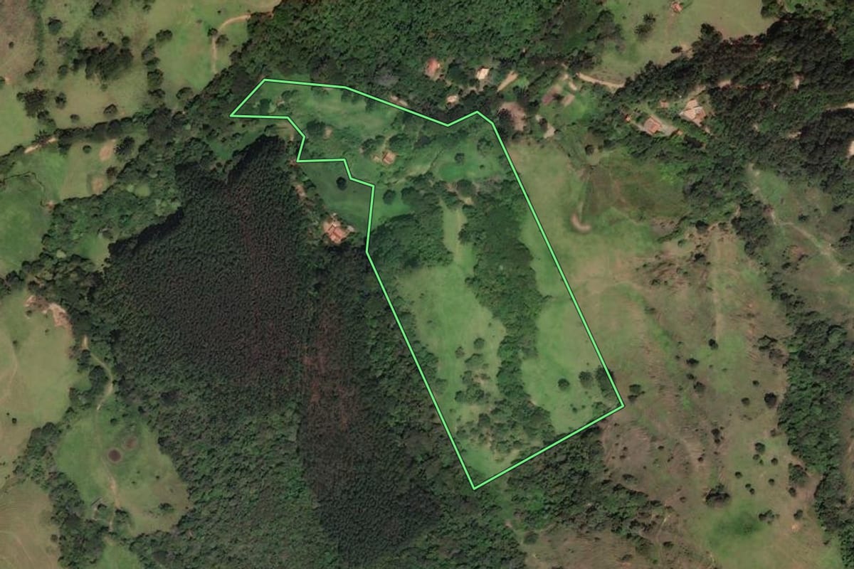Imagem de satélite do imóvel rural em Cunha (SP), com o contorno declarado no CAR desenhado por cima.