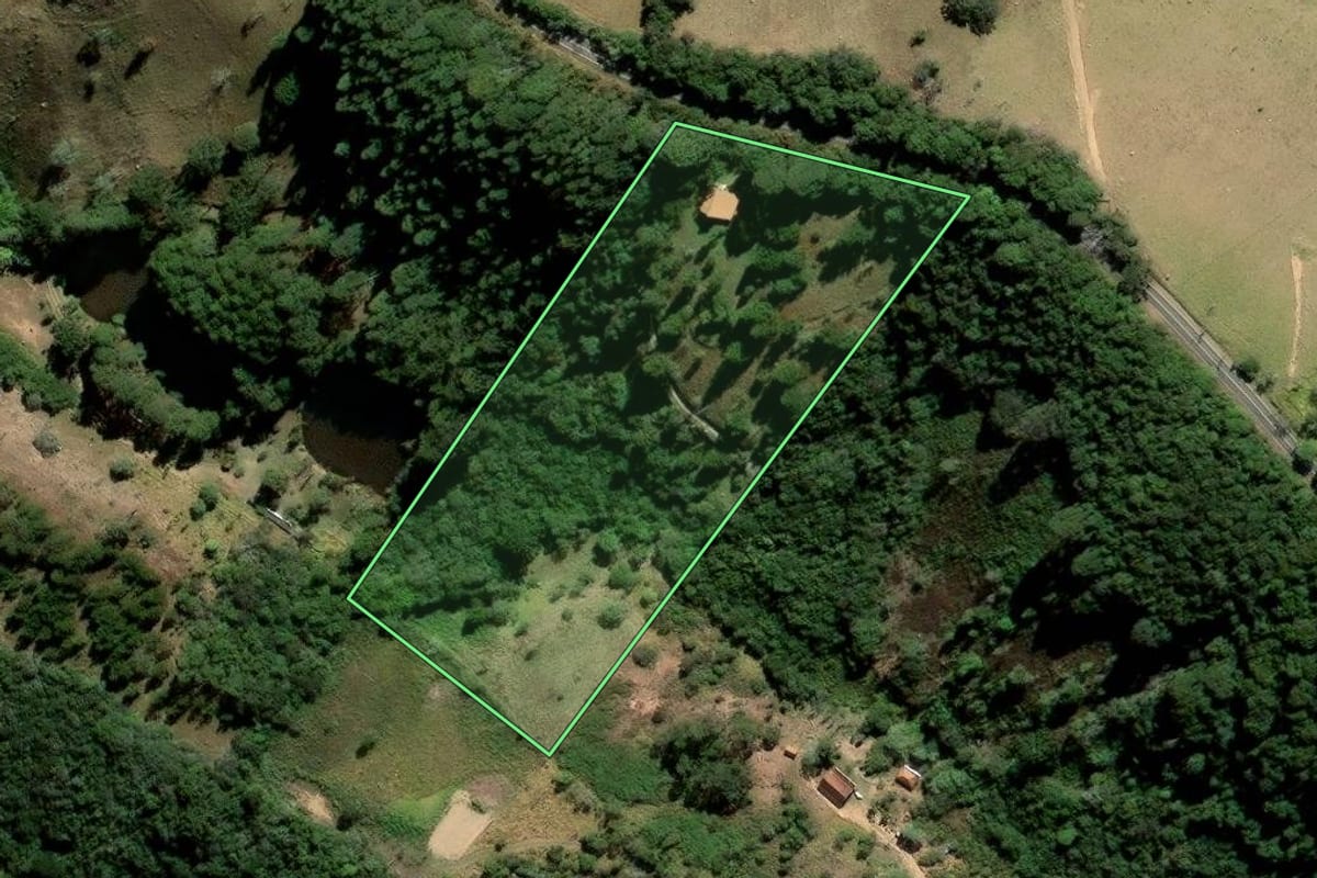 Imagem de satélite do imóvel rural em Cunha (SP), com o contorno declarado no CAR desenhado por cima.