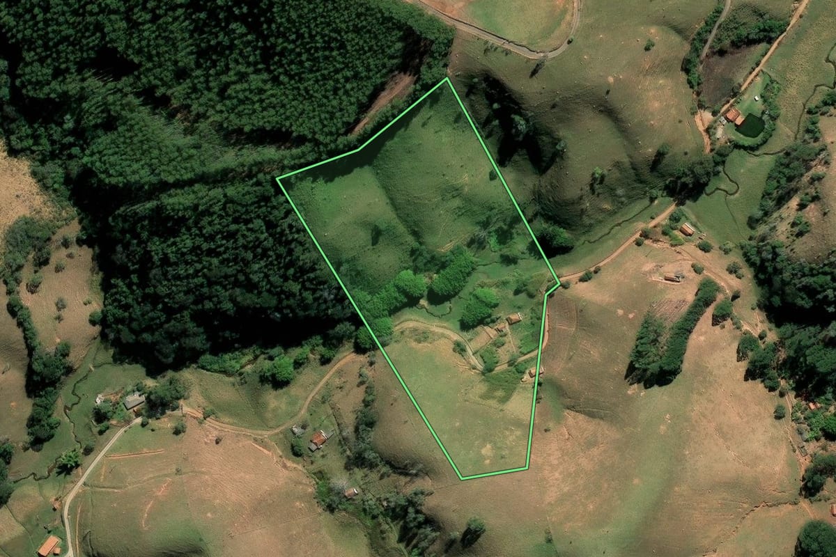 Imagem de satélite do imóvel rural em Cunha (SP), com o contorno declarado no CAR desenhado por cima.