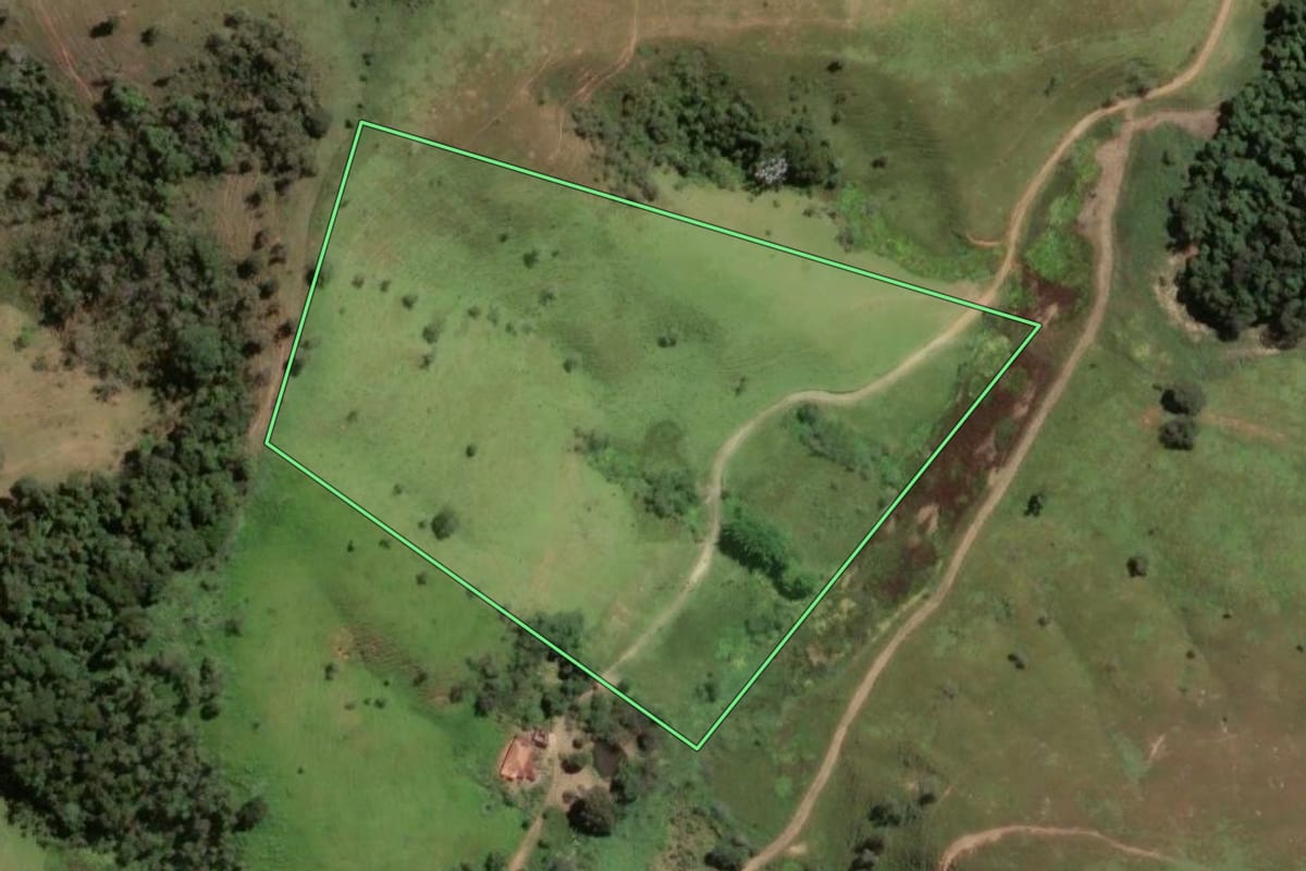Imagem de satélite do imóvel rural em Cunha (SP), com o contorno declarado no CAR desenhado por cima.