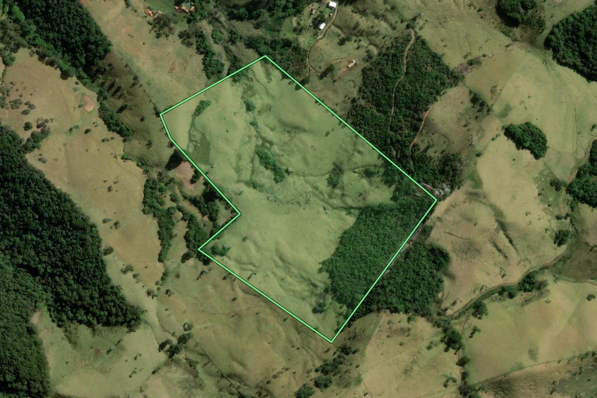Imagem de satélite do imóvel rural em Cunha (SP), com o contorno declarado no CAR desenhado por cima.