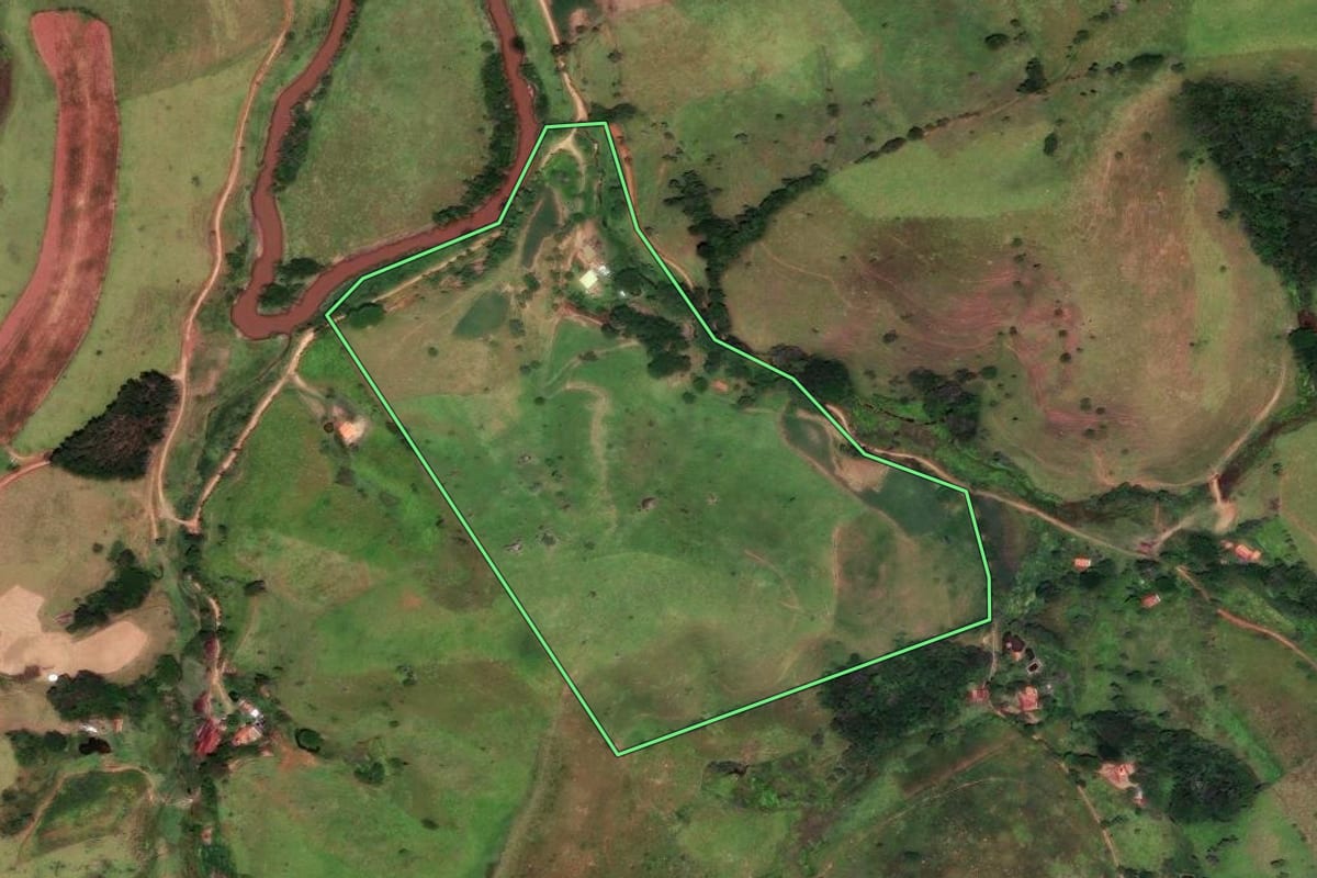 Imagem de satélite do imóvel rural em Cunha (SP), com o contorno declarado no CAR desenhado por cima.