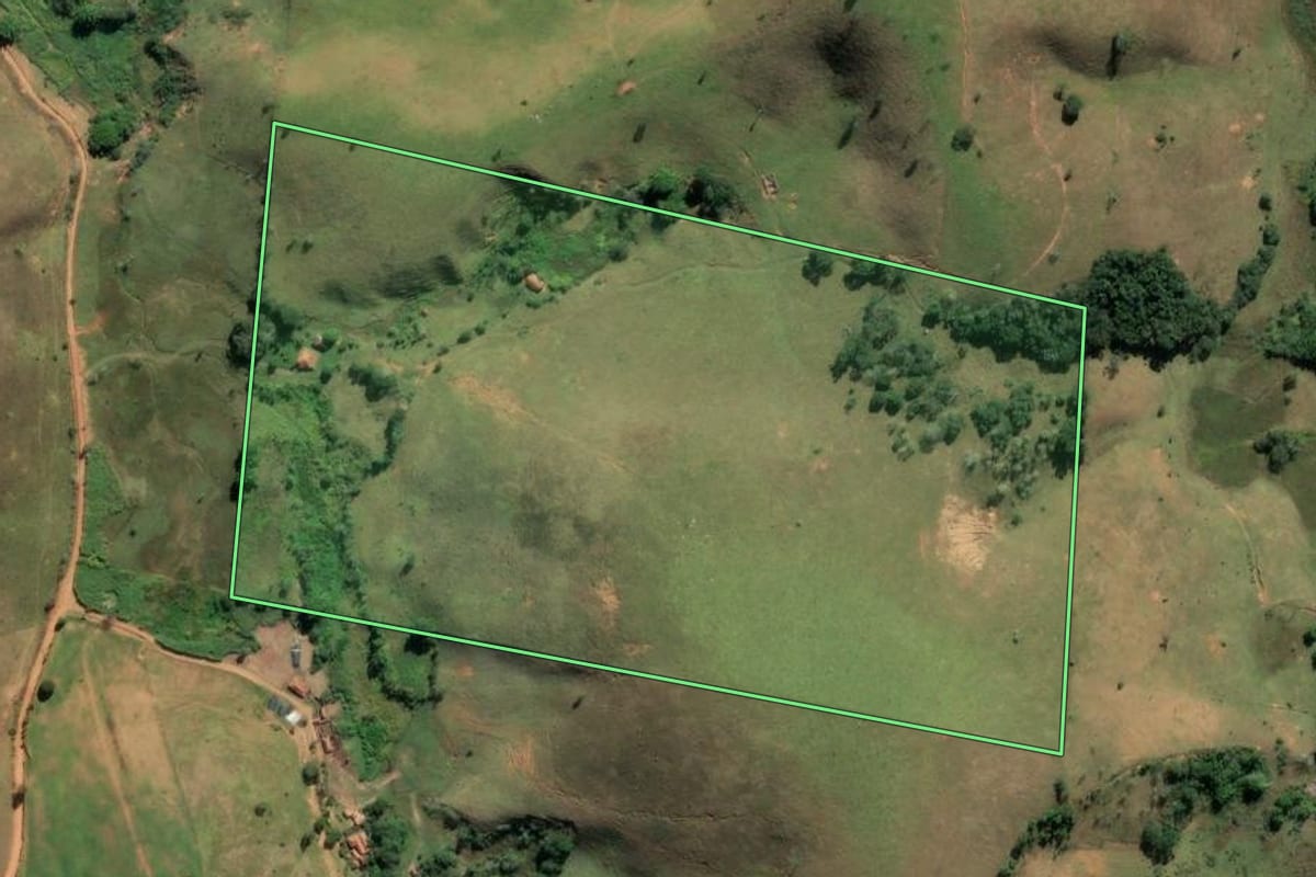 Imagem de satélite do imóvel rural em Cunha (SP), com o contorno declarado no CAR desenhado por cima.