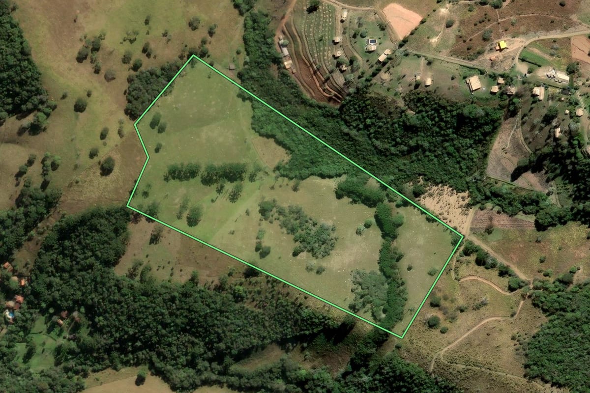 Imagem de satélite do imóvel rural em Cunha (SP), com o contorno declarado no CAR desenhado por cima.