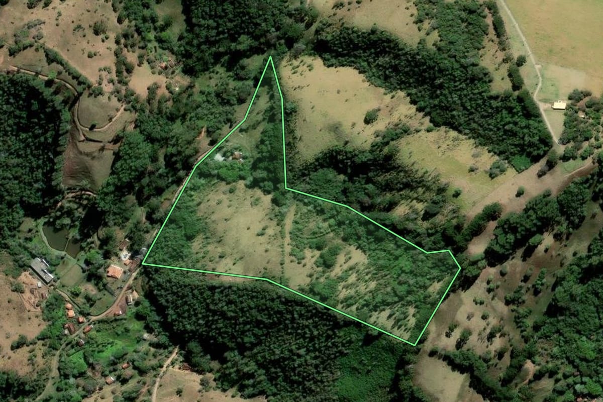 Imagem de satélite do imóvel rural em Cunha (SP), com o contorno declarado no CAR desenhado por cima.