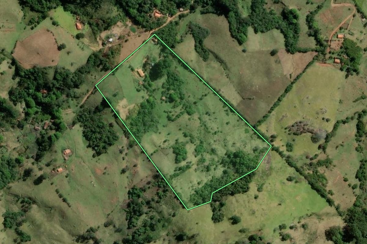 Imagem de satélite do imóvel rural em Cunha (SP), com o contorno declarado no CAR desenhado por cima.