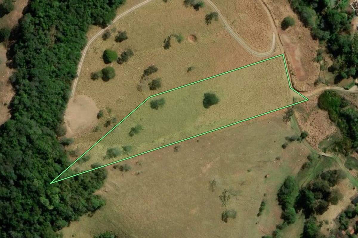 Imagem de satélite do imóvel rural em Cunha (SP), com o contorno declarado no CAR desenhado por cima.
