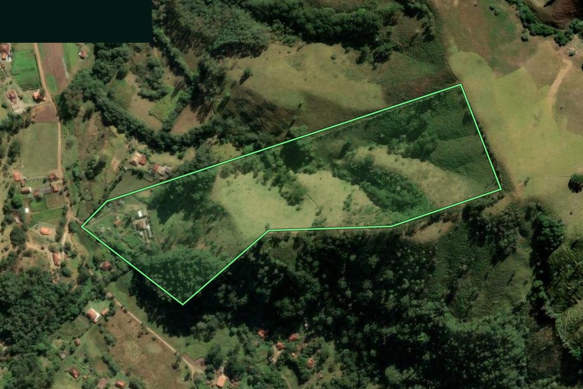 Imagem de satélite do imóvel rural em Cunha (SP), com o contorno declarado no CAR desenhado por cima.