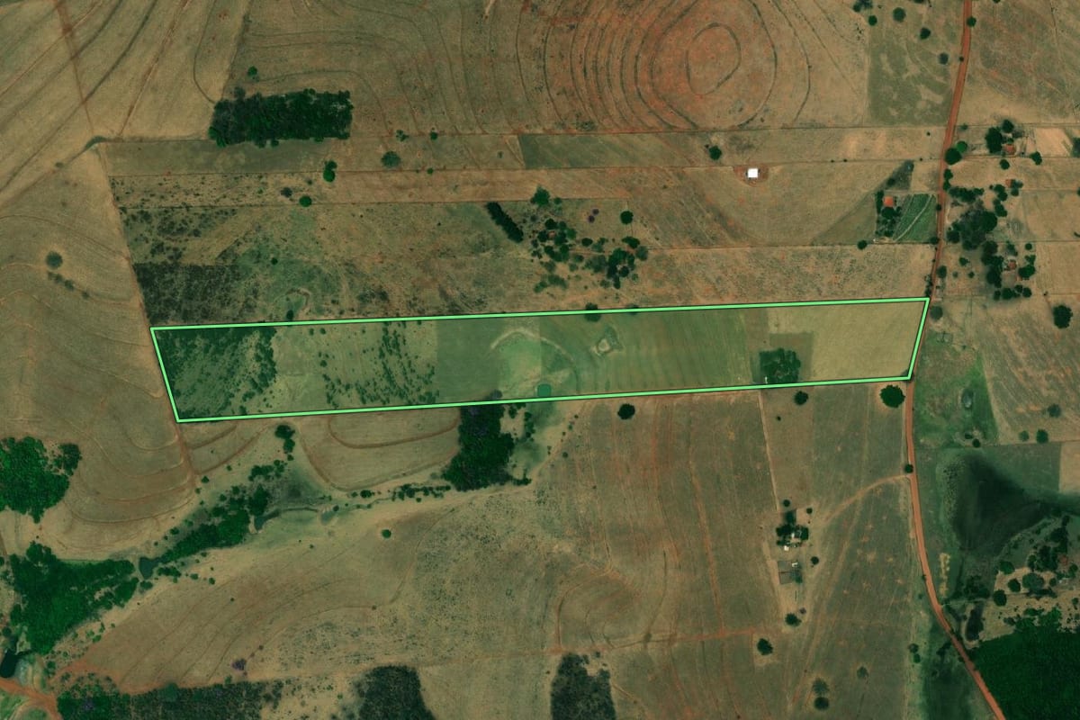 Imagem de satélite do imóvel rural em Dirce Reis (SP), com o contorno declarado no CAR desenhado por cima.