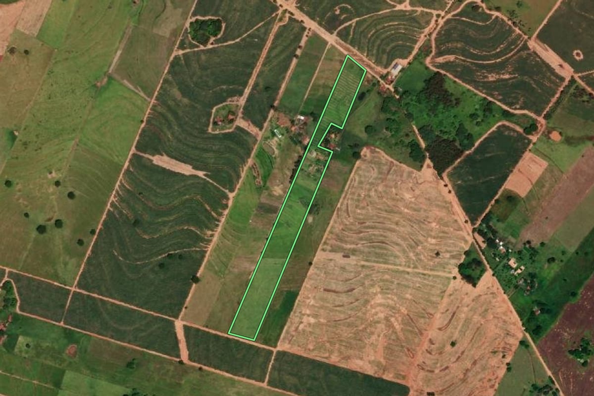 Imagem de satélite do imóvel rural em Dracena (SP), com o contorno declarado no CAR desenhado por cima.