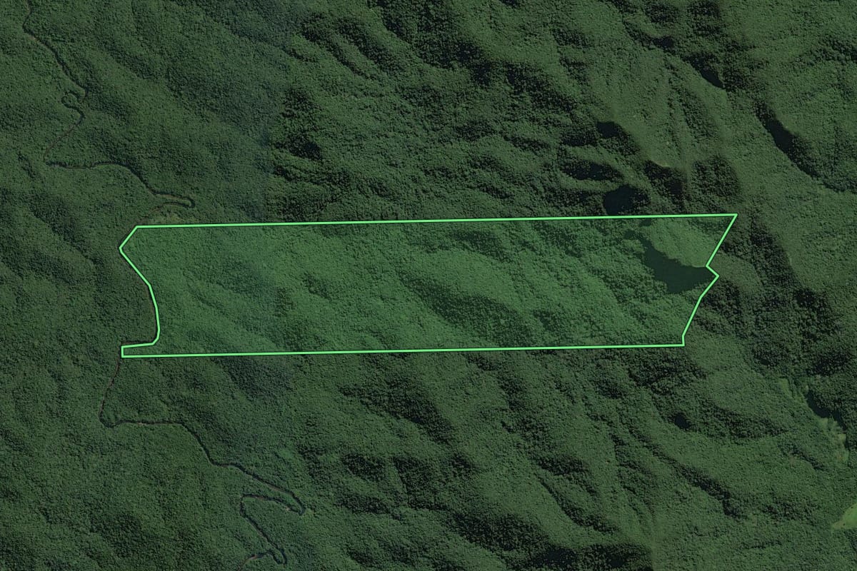 Imagem de satélite do imóvel rural em Eldorado (SP), com o contorno declarado no CAR desenhado por cima.