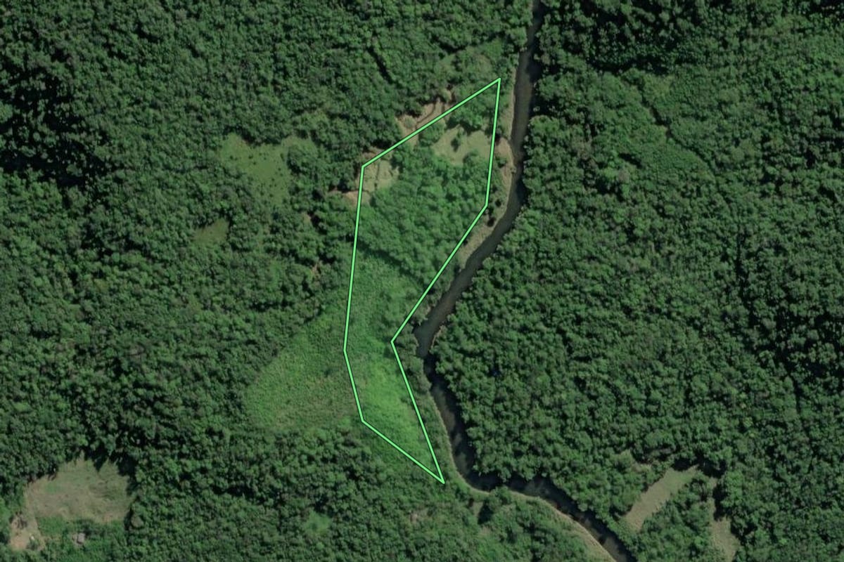 Imagem de satélite do imóvel rural em Eldorado (SP), com o contorno declarado no CAR desenhado por cima.