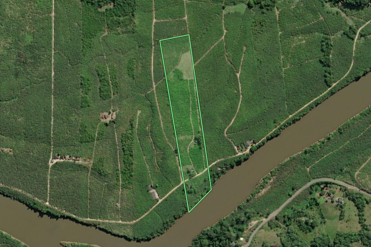 Imagem de satélite do imóvel rural em Eldorado (SP), com o contorno declarado no CAR desenhado por cima.