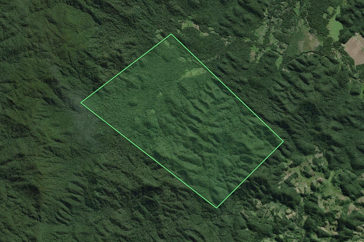 Imagem de satélite do imóvel rural em Eldorado (SP), com o contorno declarado no CAR desenhado por cima.