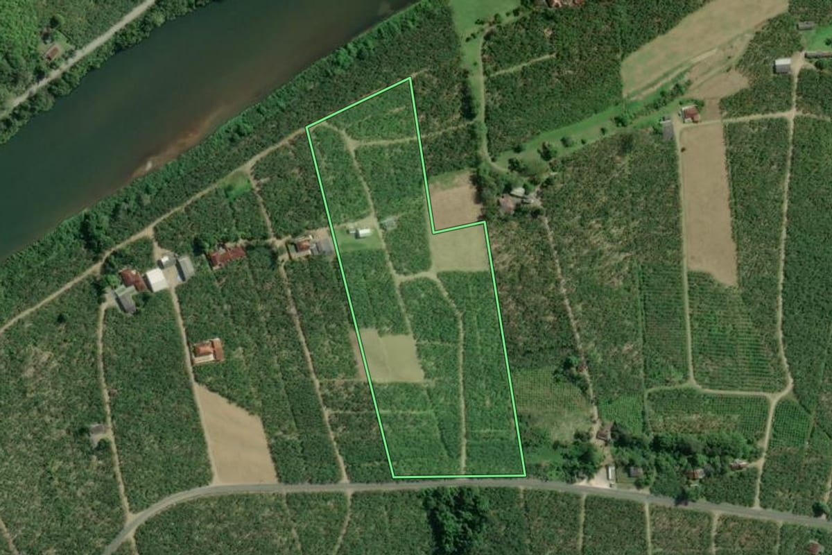 Imagem de satélite do imóvel rural em Eldorado (SP), com o contorno declarado no CAR desenhado por cima.