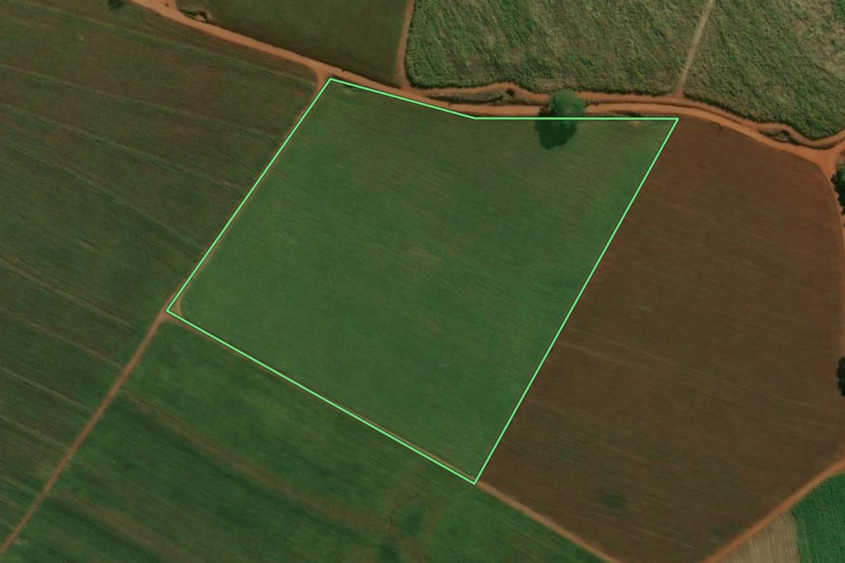 Imagem de satélite do imóvel rural em Engenheiro Coelho (SP), com o contorno declarado no CAR desenhado por cima.