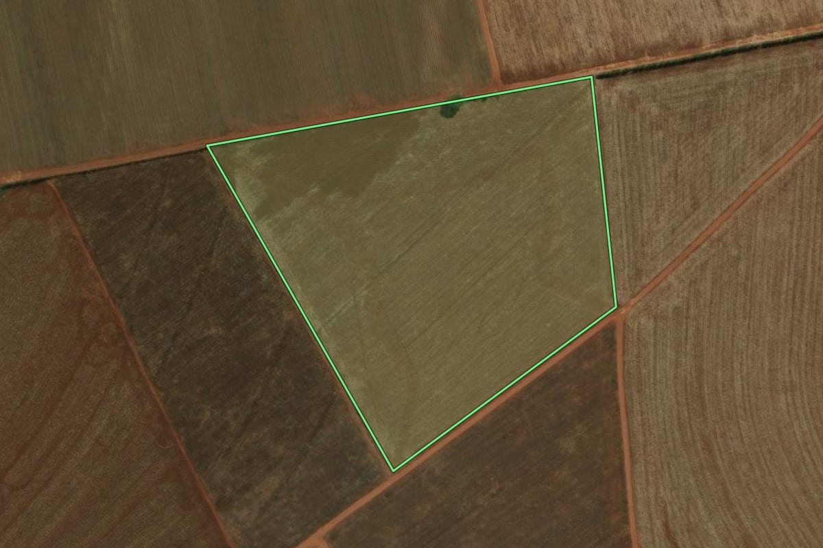 Imagem de satélite do imóvel rural em Engenheiro Coelho (SP), com o contorno declarado no CAR desenhado por cima.