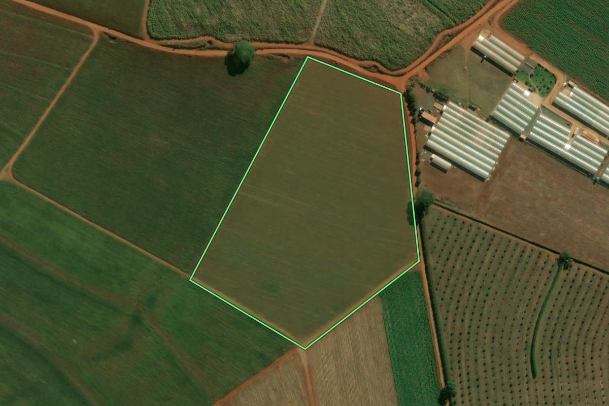 Imagem de satélite do imóvel rural em Engenheiro Coelho (SP), com o contorno declarado no CAR desenhado por cima.