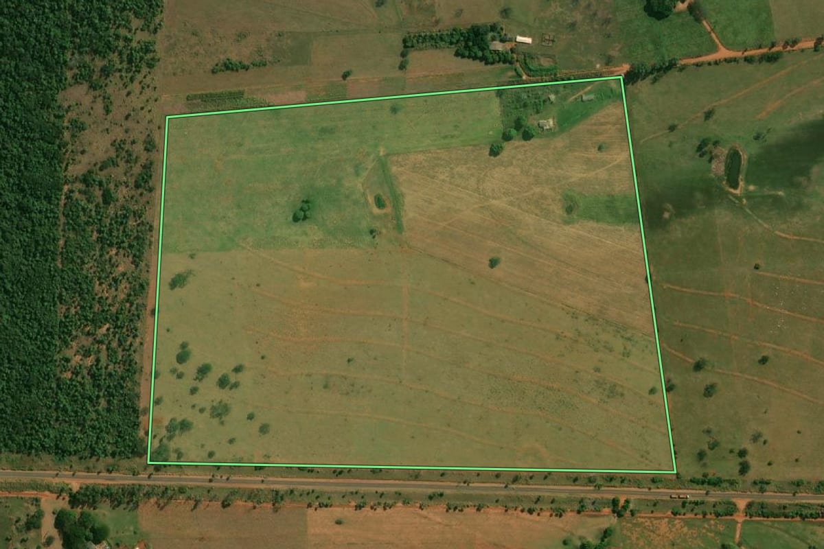 Imagem de satélite do imóvel rural em Euclides da Cunha Paulista (SP), com o contorno declarado no CAR desenhado por cima.