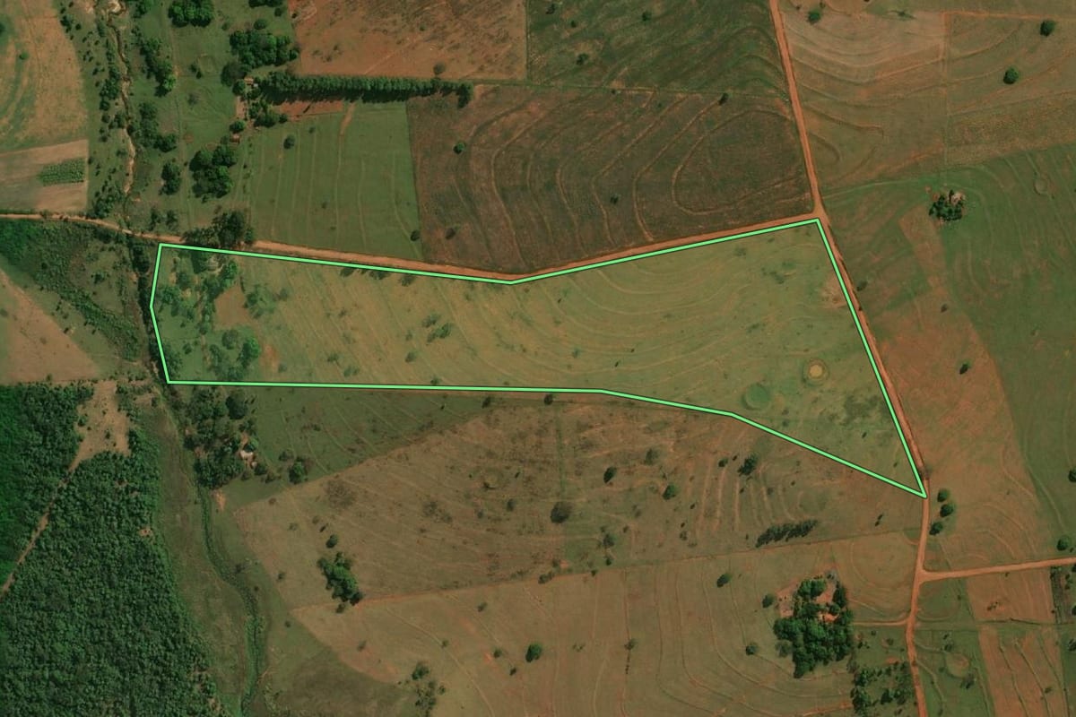 Imagem de satélite do imóvel rural em Euclides da Cunha Paulista (SP), com o contorno declarado no CAR desenhado por cima.