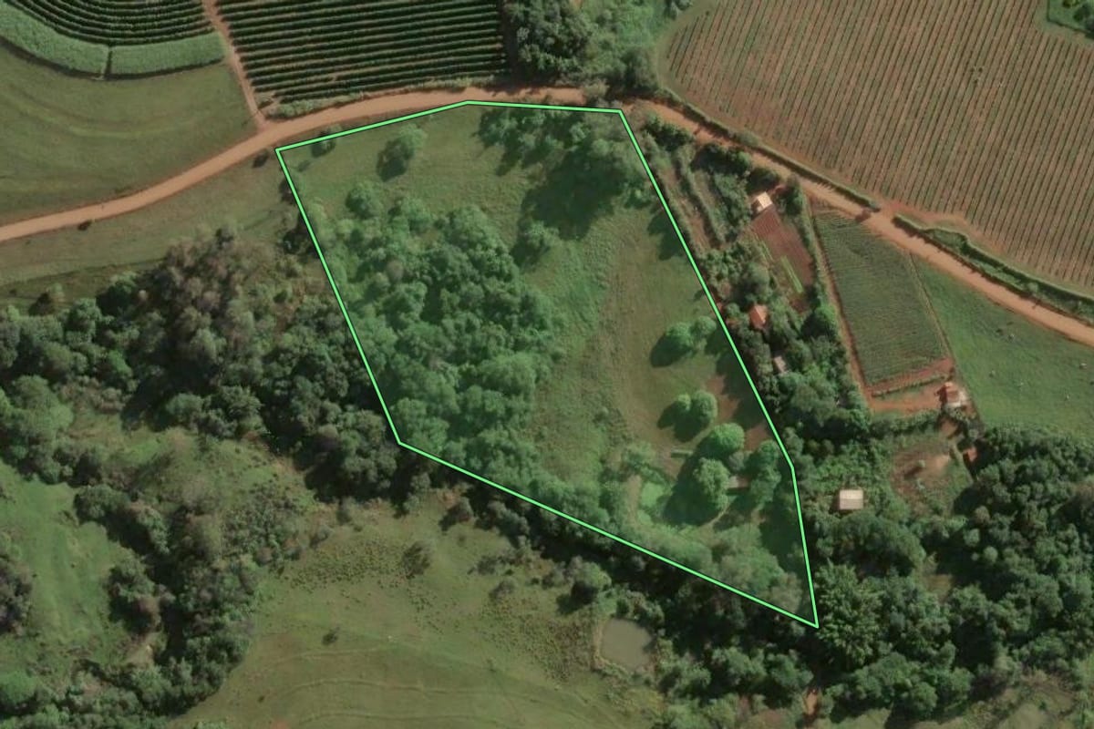 Imagem de satélite do imóvel rural em Fartura (SP), com o contorno declarado no CAR desenhado por cima.